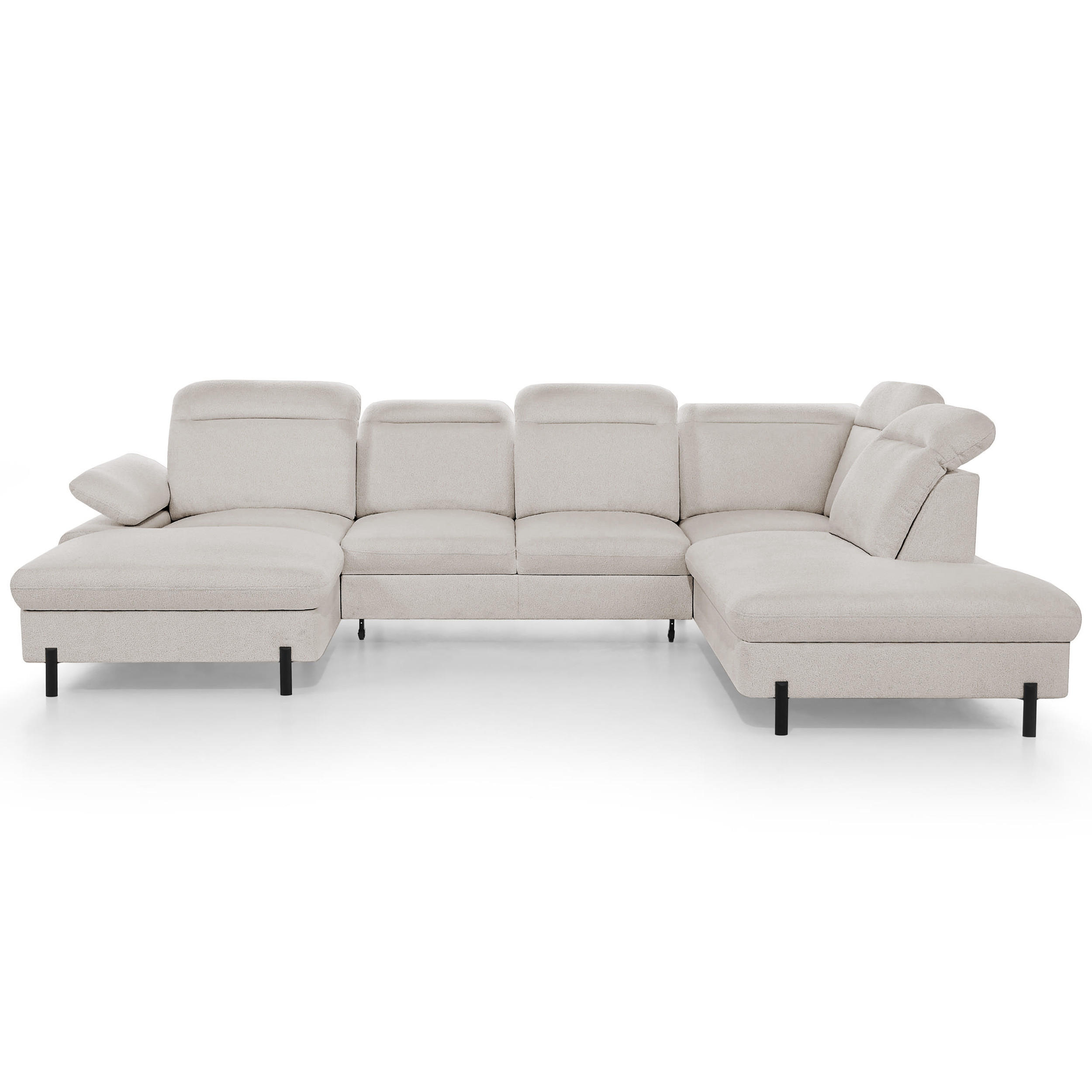 Beautysofa SEDACÍ SOUPRAVA Sora U s funkcí spaní, nastavitelnou hloubkou sedu, opěrkami hlavy a područkou, 365 cm, béžová, levá