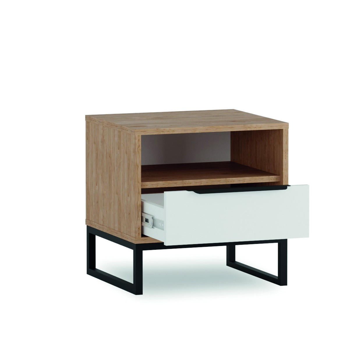 NACHTTISCH Kind Hickory, Weiß, mit Schublade - Schwarz/Braun, Holzwerkstoff (45/45/40cm) - Bettso