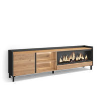 LOWBOARD, Eiche und Schwarz, 212/35/61cm, Kamin mit Feuereffekt XXL - Eichefarben, Holzwerkstoff (212/61/35cm) - Skraut Home