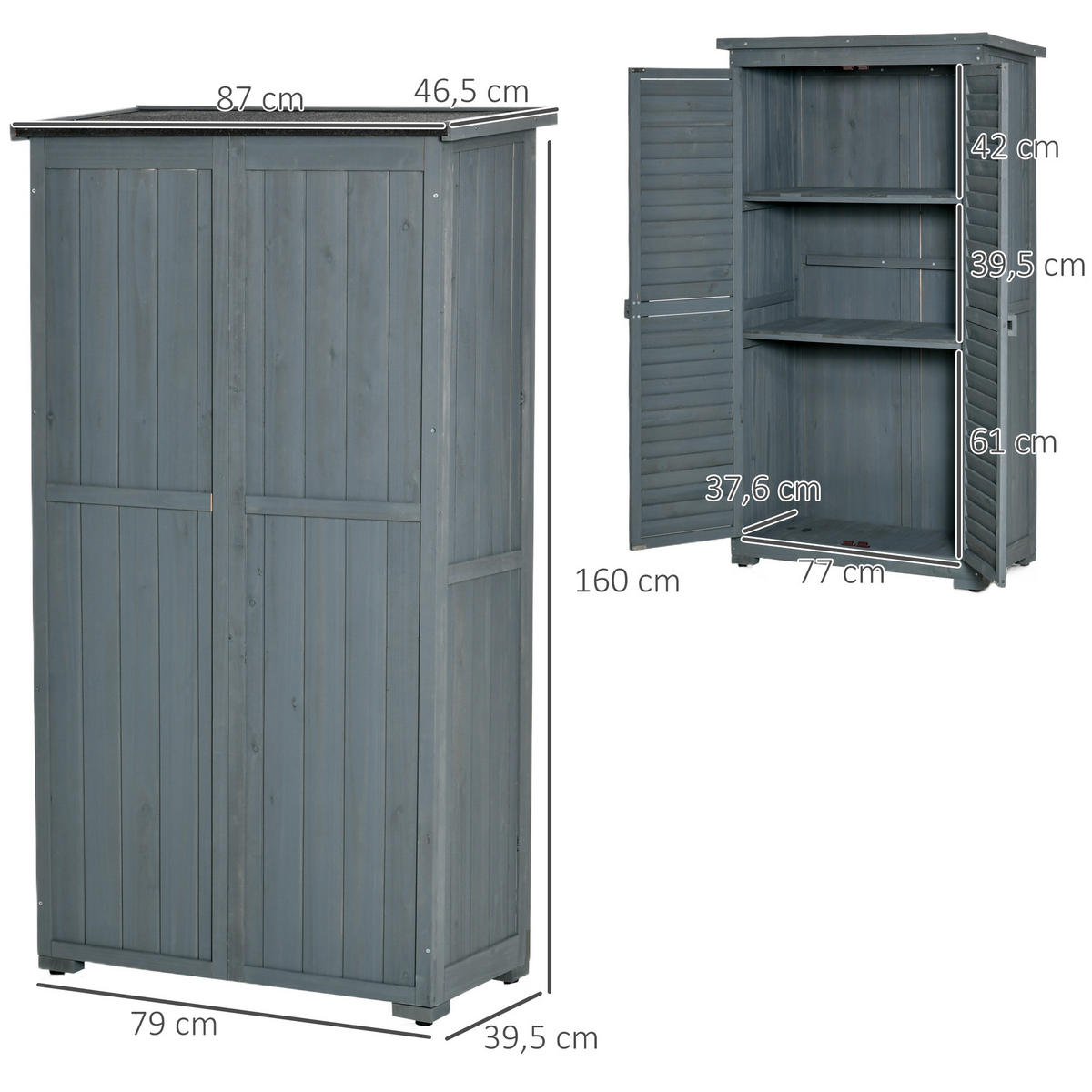 GARTENSCHRANK, Holz Gerätehaus, Geräteschuppen, Geräteschrank, Pultdach, Grau - Grau, Holz (46.5/160/87cm) - Outsunny