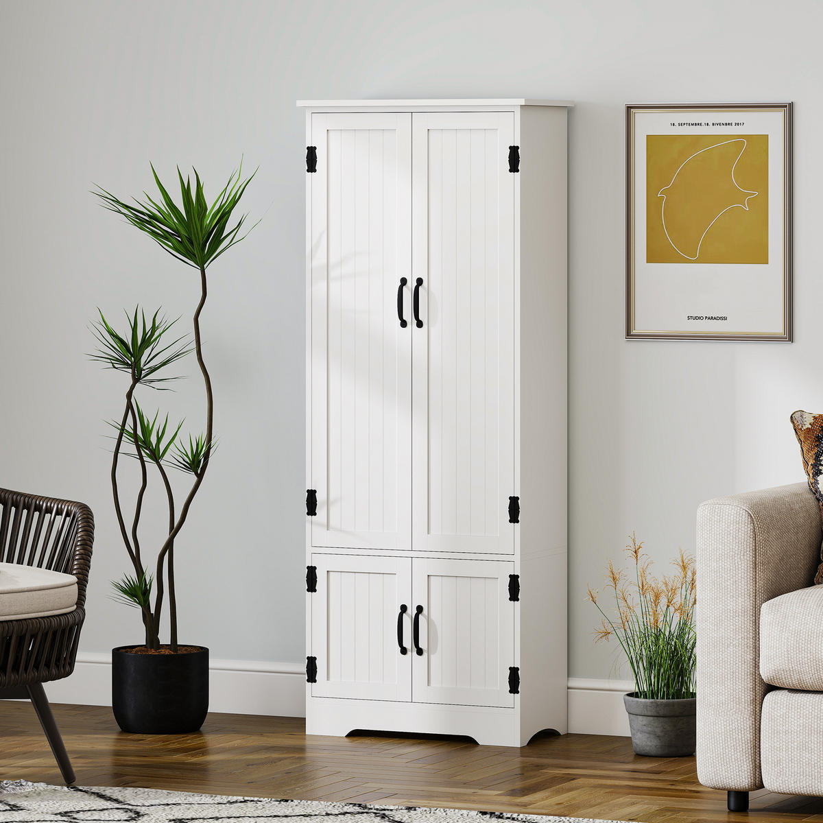 HIGHBOARD DE-11320 3 verstellbare Böden & 2 Türen Weiß - Weiß, Holzwerkstoff (30/153/60cm) - ComfortXL