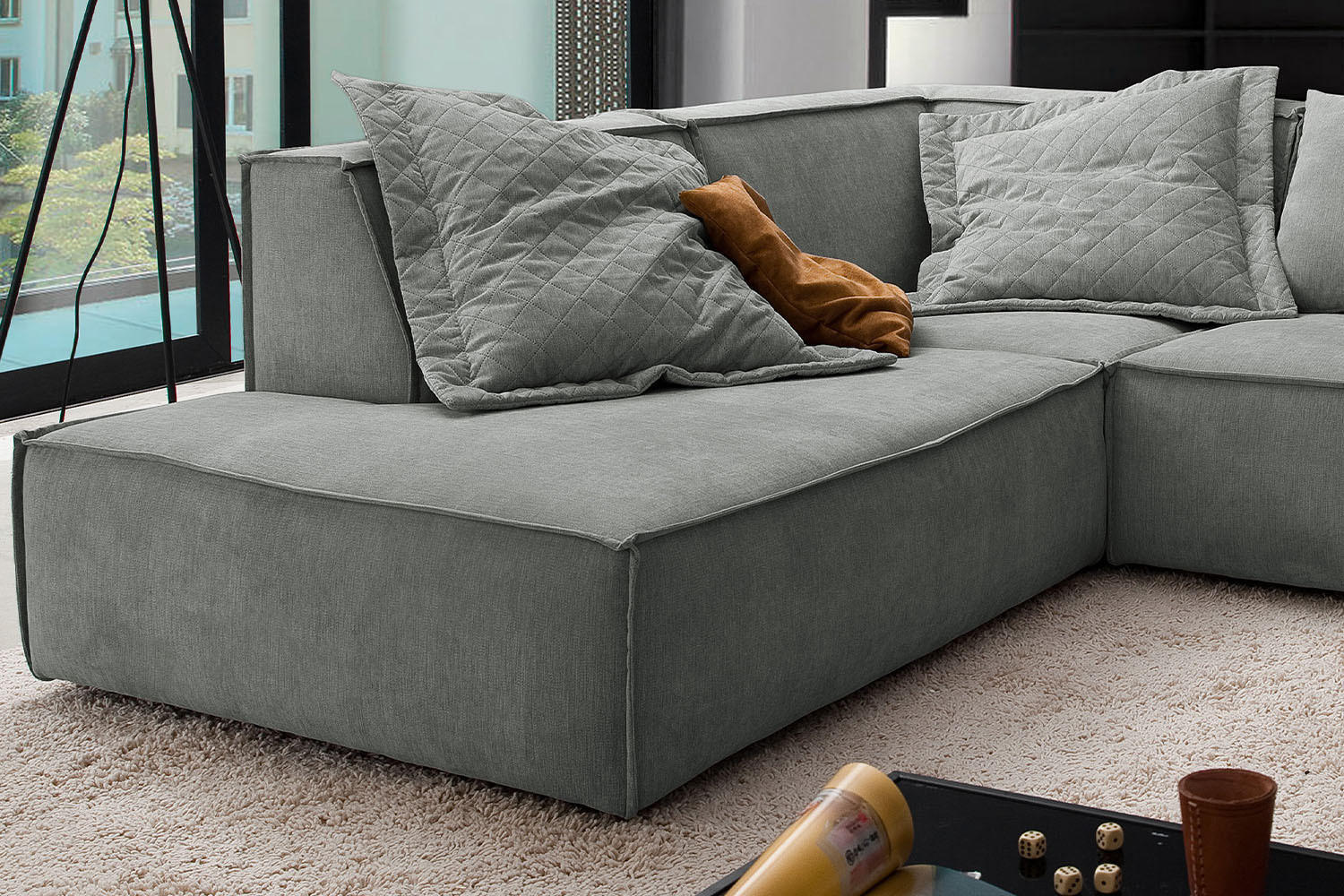 ECKSOFA SAMU Grau Webstoff - Schwarz/Grau, Textil (226/224cm) - KAWOLA