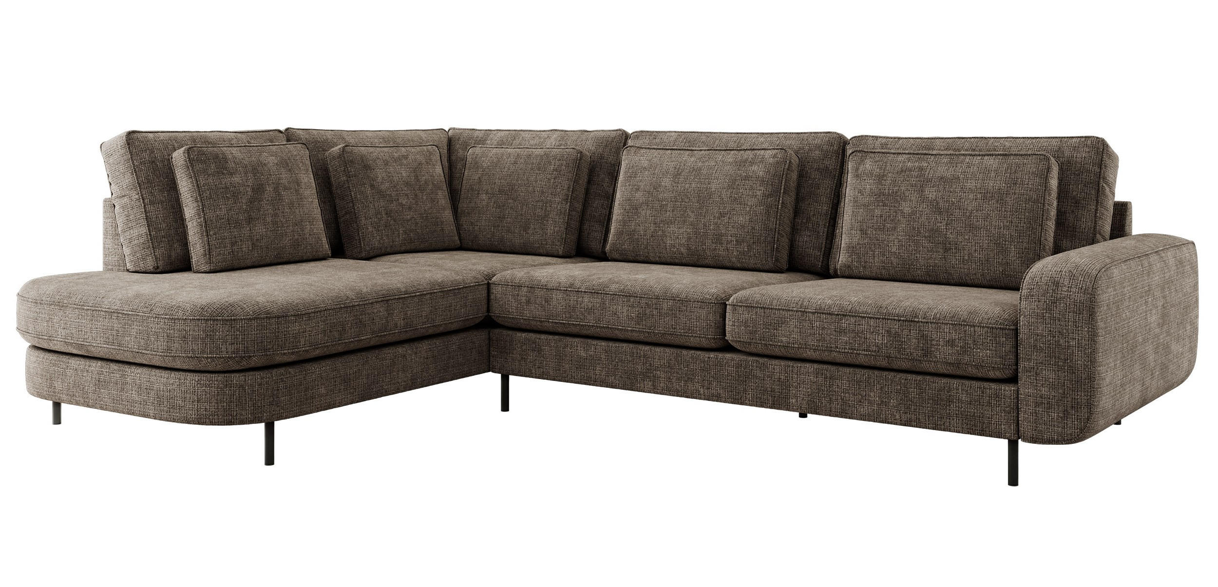 ROHOVÁ SEDAČKA CALENO L - Hnědá hladký senil - Pravá Strana - černá/hnědá, kov/textil (317/225cm) - MKS