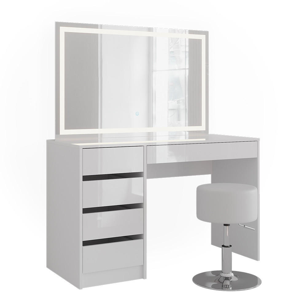 SCHMINKTISCH Sherry Weiß/Weiß Hochglanz 119.8 cm mit LED-Spiegel und Hocker - Weiß Hochglanz, Holzwerkstoff (119.8/76/50.1cm) - Vicco