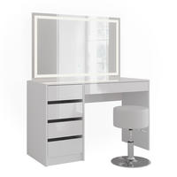 SCHMINKTISCH Sherry Weiß/Weiß Hochglanz 119.8 cm mit LED-Spiegel und Hocker - Weiß Hochglanz, Holzwerkstoff (119.8/76/50.1cm) - Vicco