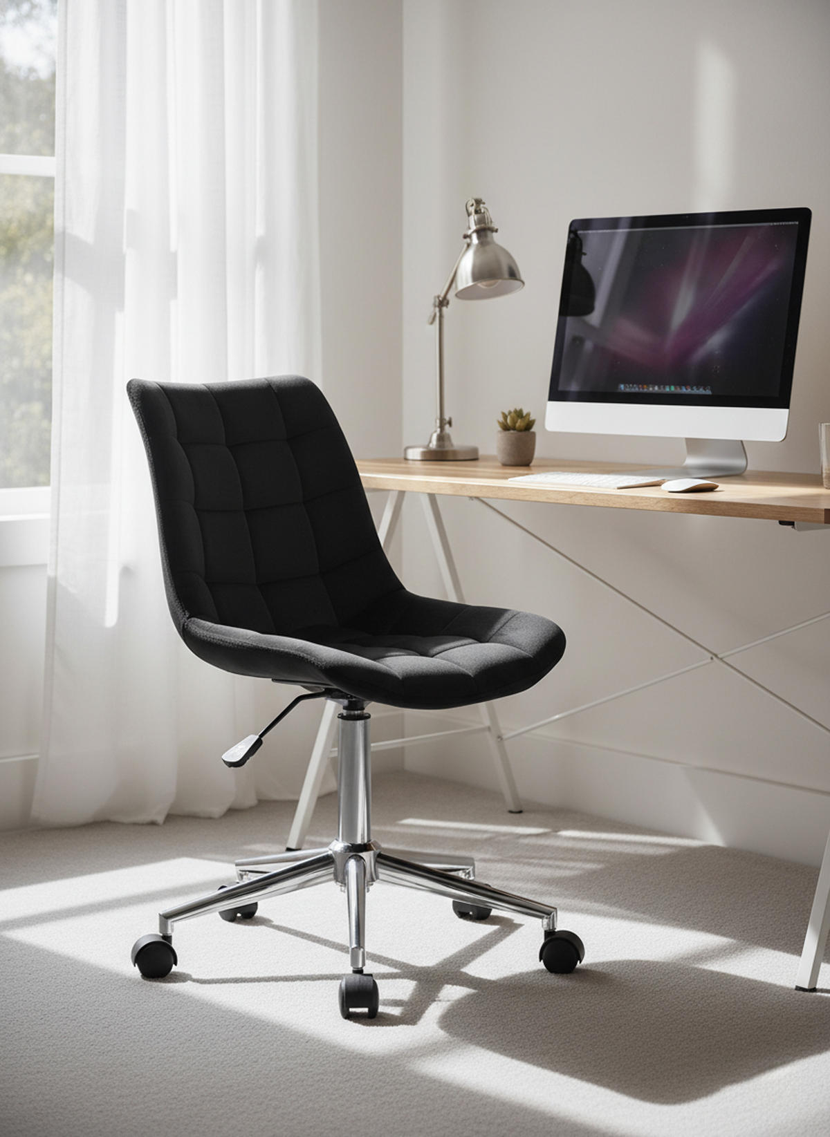 BÜROSTUHL Auronix Samt schwarz - Chromfarben/Schwarz, Metall (46/96/62cm) - TPFLiving