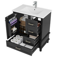 WASCHTISCHKOMBI 73x45.5x83.5 cm Schwarz aus Keramik, Spanplatte & Kiefernholz mit Schubladen - Schwarz, Holzwerkstoff (73/83.5/45.5cm) - Modfu