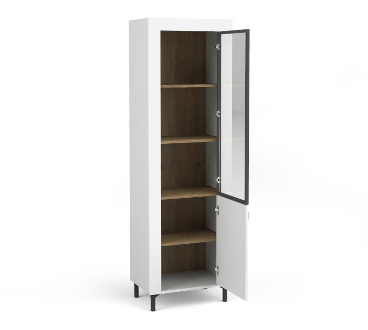 VITRINE Mossa Weiß, mit LED - Schwarz/Weiß, Holzwerkstoff (60/194/40cm) - Bettso
