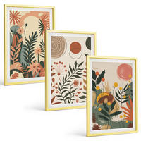 BILDER SET 3er Set - 40x60 cm Goldrahmen - Vintage-Pflanzenmuster in Pastellfarben - Goldfarben, Kunststoff (40/60cm) - TULUP