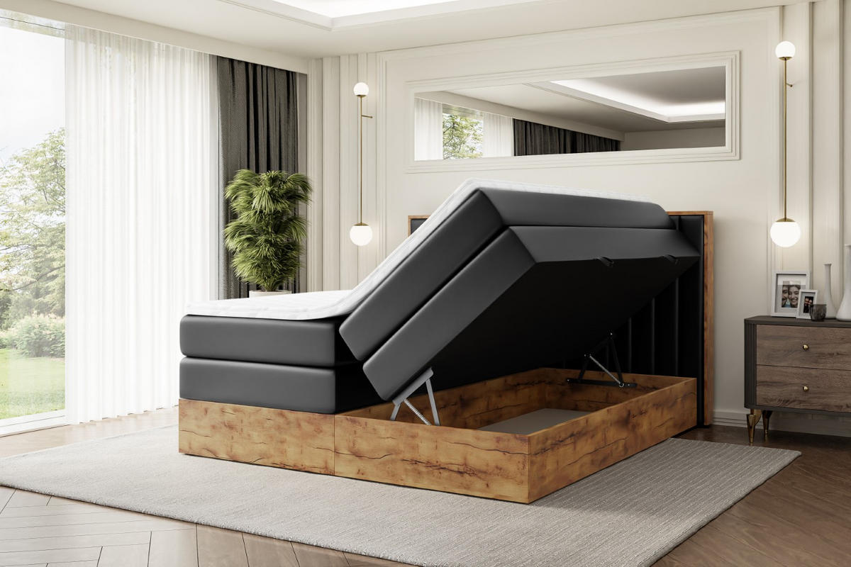 BOXSPRINGBETT mit Matratze H3|H4 und Lattenrost - LOLLI4 KING-160x200 - Schwarz - Schwarz, Holzwerkstoff (160/200cm) - ALTDECOR