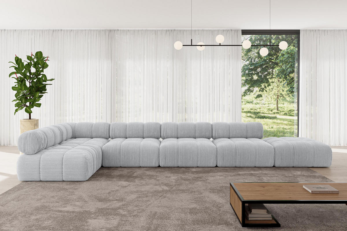 ECKSOFA modulares Sofa Favio-L3 - 475x190x70 cm Grau Cord - Grau, Holzwerkstoff/Textil (475/190cm) - ALTDECOR