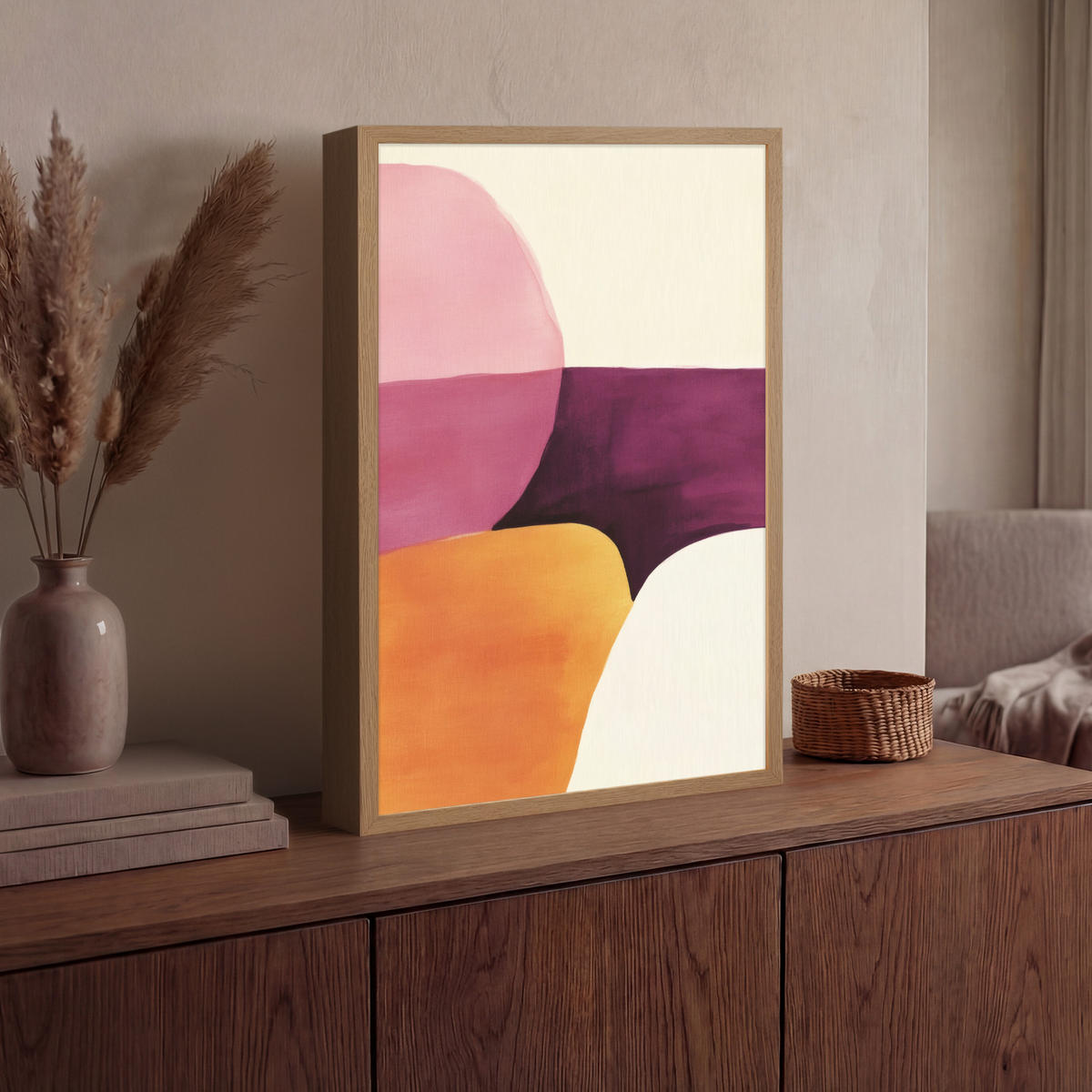 NÁSTĚNNÁ LAMPA S AKUMULÁTOREM Tvary - abstraktní - barevné 40x60 cm - růžová, kompozitní dřevo (40/60/8cm) - OnlyWow