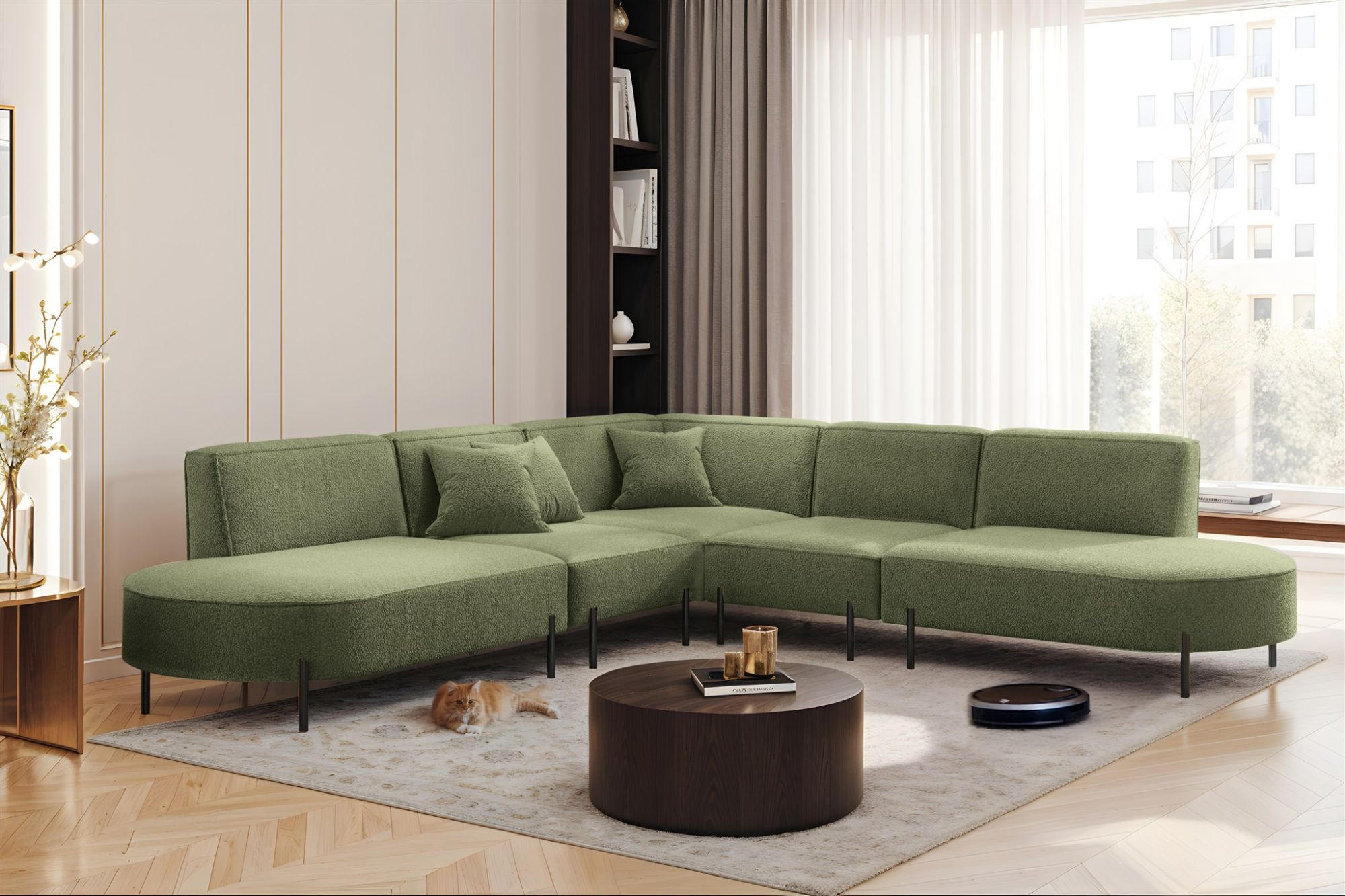 ECKSOFA Valencia - Hellgrün, Holzwerkstoff/Textil (303/303cm) - Fun Möbel