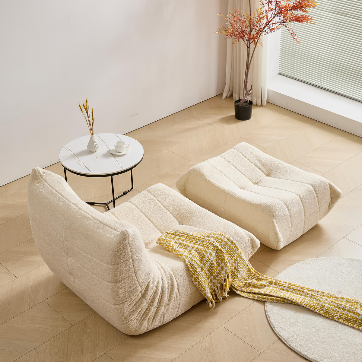 LOUNGESESSEL Beige aus Teddyfleece mit Schaumstofffüllung - Beige, Textil (120/82/112cm) - BEAOK