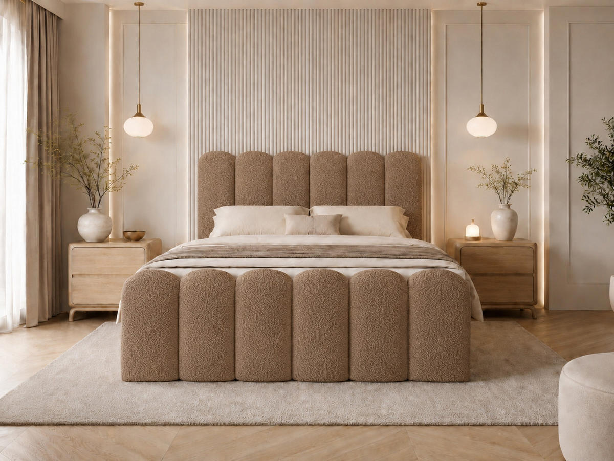 BOXBETT CUDDLE 160x200 cm in Braun, Bettkasten, Topper, Bouclé-Stoff - Braun, Holz/Textil (160/200cm) - EMLAR Home