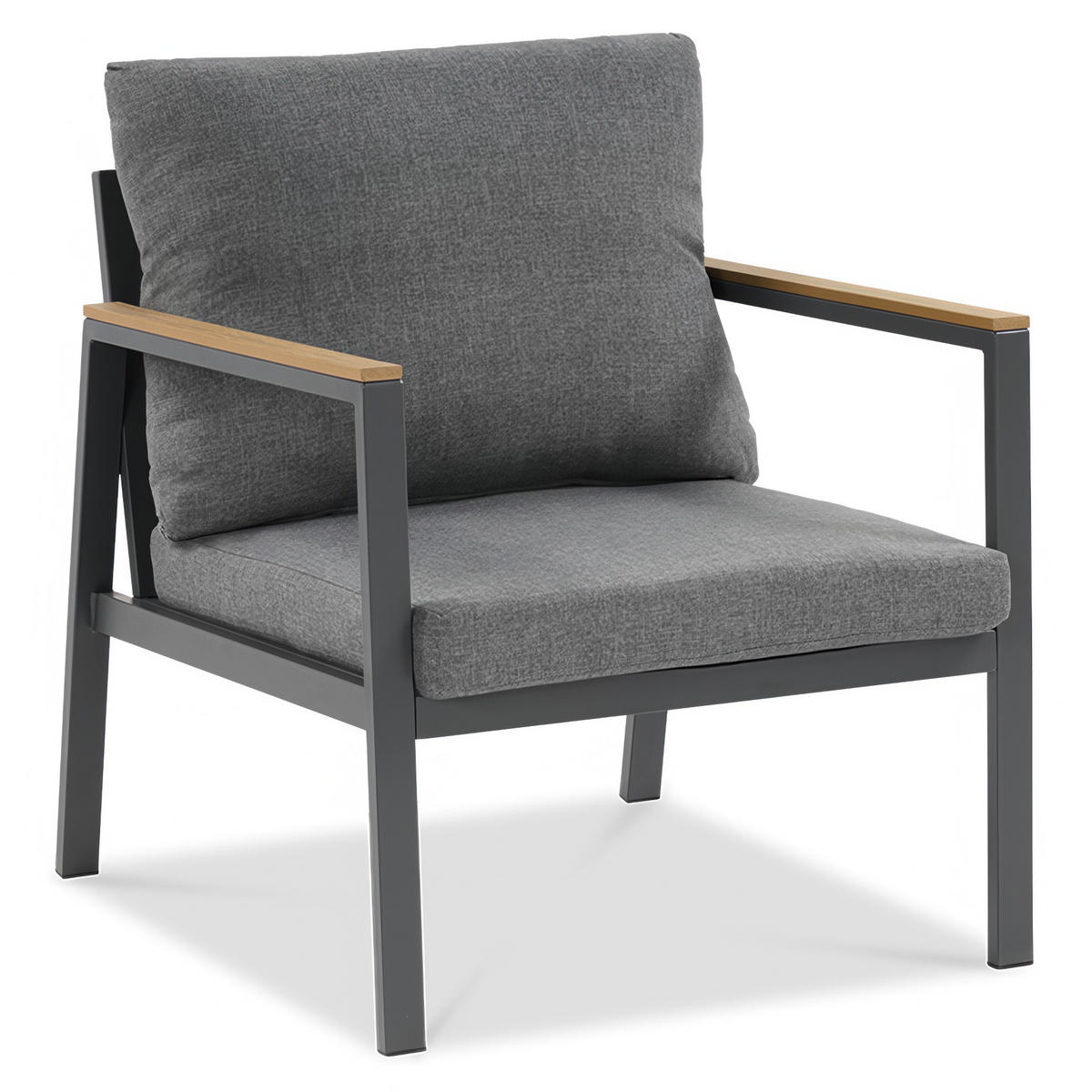 GARTENSET Winston, aus Metall, 2 Sessel + 3-Sitzer Sofa + Esstisch, für 5 Personen, Dunkelgrau - Dunkelgrau, Metall - Beautysofa