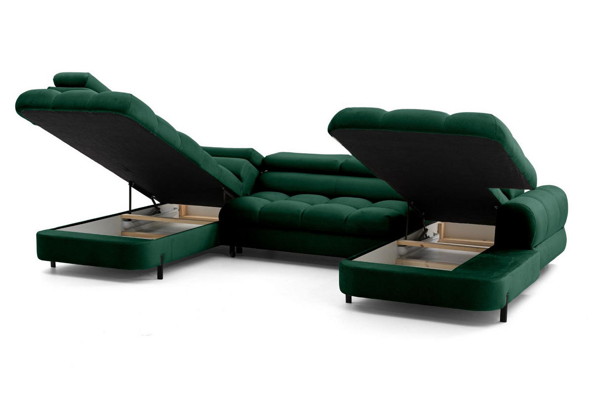ECKSOFA U-Form BOWL U Links mit Schlaffunktion 125x265 Velours Grün - Schwarz/Grün, Holz/Textil (339/90/195cm) - Muffo