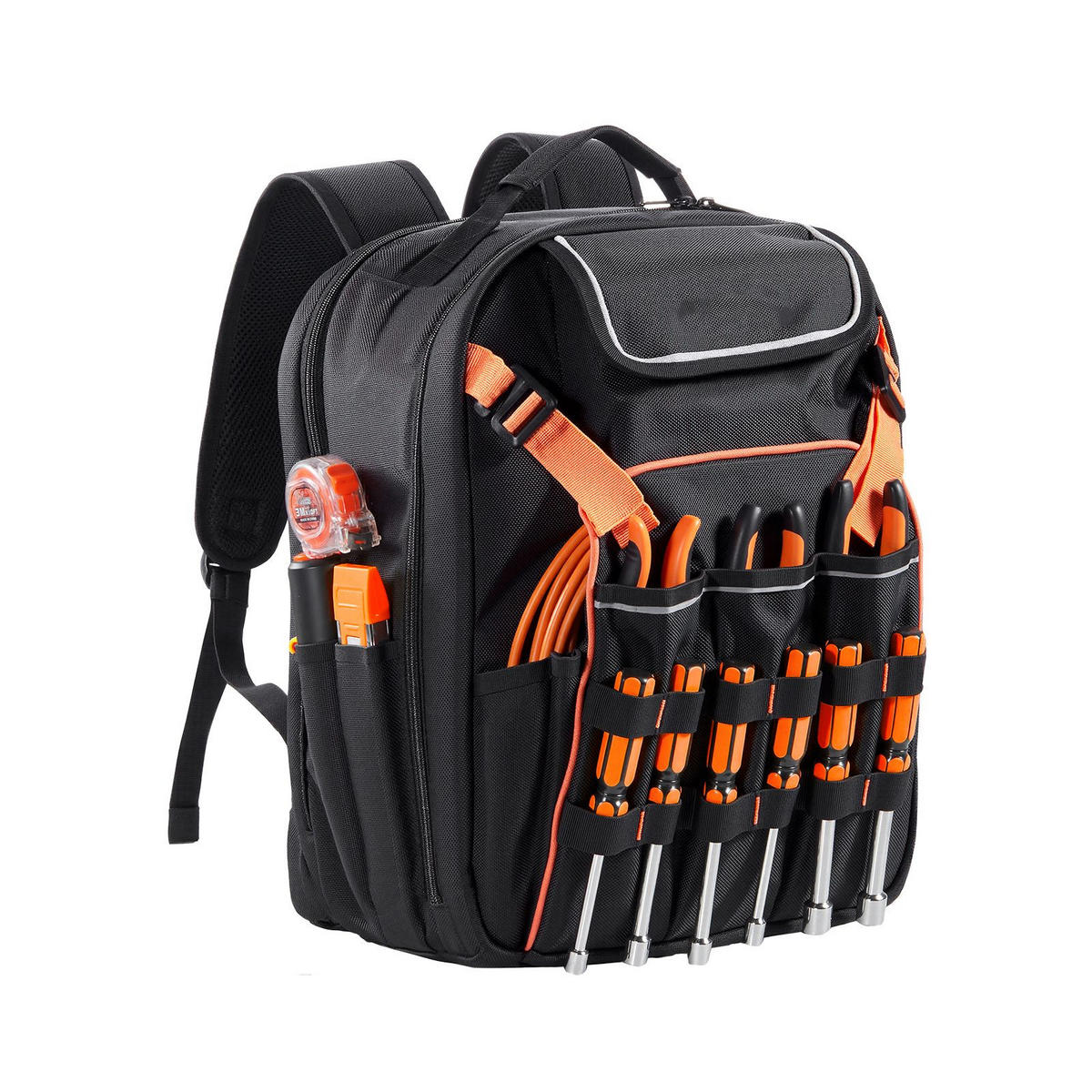WERKZEUGTASCHE Profi Werkzeugrucksack 45 Taschen mit Laptopfach und verstärktem Stoffboden - Naturfarben, Metall (10/10/10cm) - Raelunyi