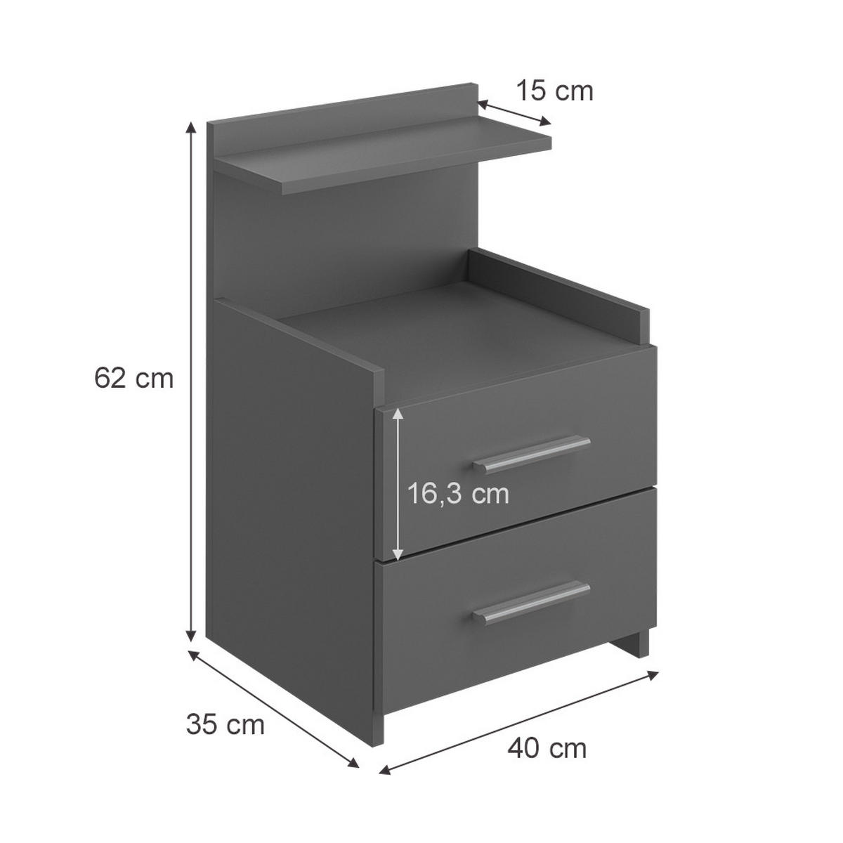 NACHTTISCH Alpin Anthrazit 40 x 62 cm - Anthrazit, Holzwerkstoff (40/62/35cm) - Vicco