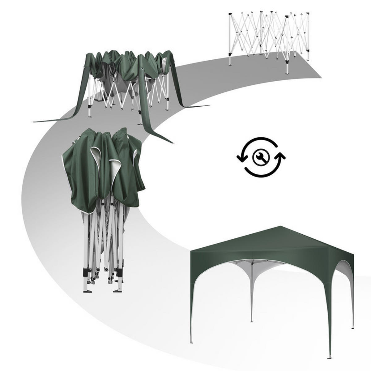 POPUP-GARTENPAVILLON – 3×3 m, wasserdicht, zusammenklappbar, mit halbrundem Dach - Grau, Metall (300/260/300cm) - Kaket