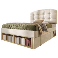 POLSTERBETT 90/200 cm in Beige mit Schubladen, Regalfächern und Lattenrost Samt mit verstellbarem Kopfteil - Beige/Grau, Holzwerkstoff/Textil (90/200cm) - STILVORA
