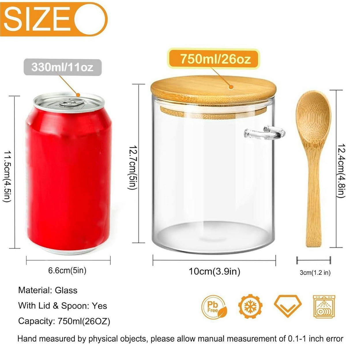VORRATSGLAS mit Deckel und Löffel 750 ml - Transparent, Glas (8/12/8cm)