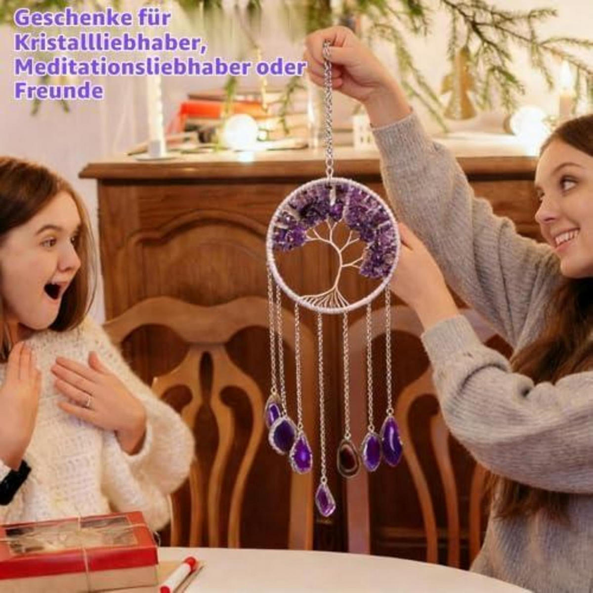 WINDSPIEL Lebensbaum Achat Scheiben Violett - Lila, Stein (16/16/55cm)