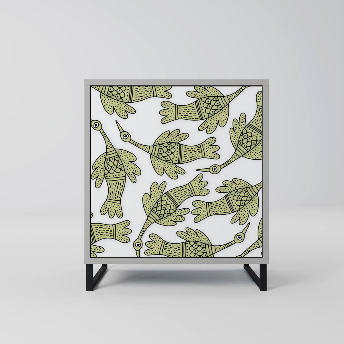 SIDEBOARD SEEDLING SONGBIRD, Grau, 57,5x42x70,5 cm, Schwarze Metall-Sternfüße - Multicolor/Schwarz, Holzwerkstoff/Metall (57.5/70.5/42cm) - SpaceRebels