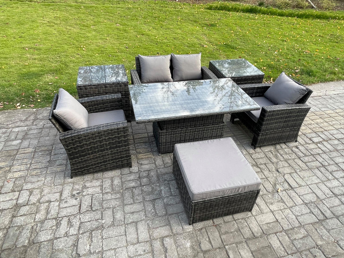 GARTENSOFA Hohe Rückenlehne Polyrattan Dunkelgrau 5-Sitzer - Dunkelgrau, Metall - Fimous