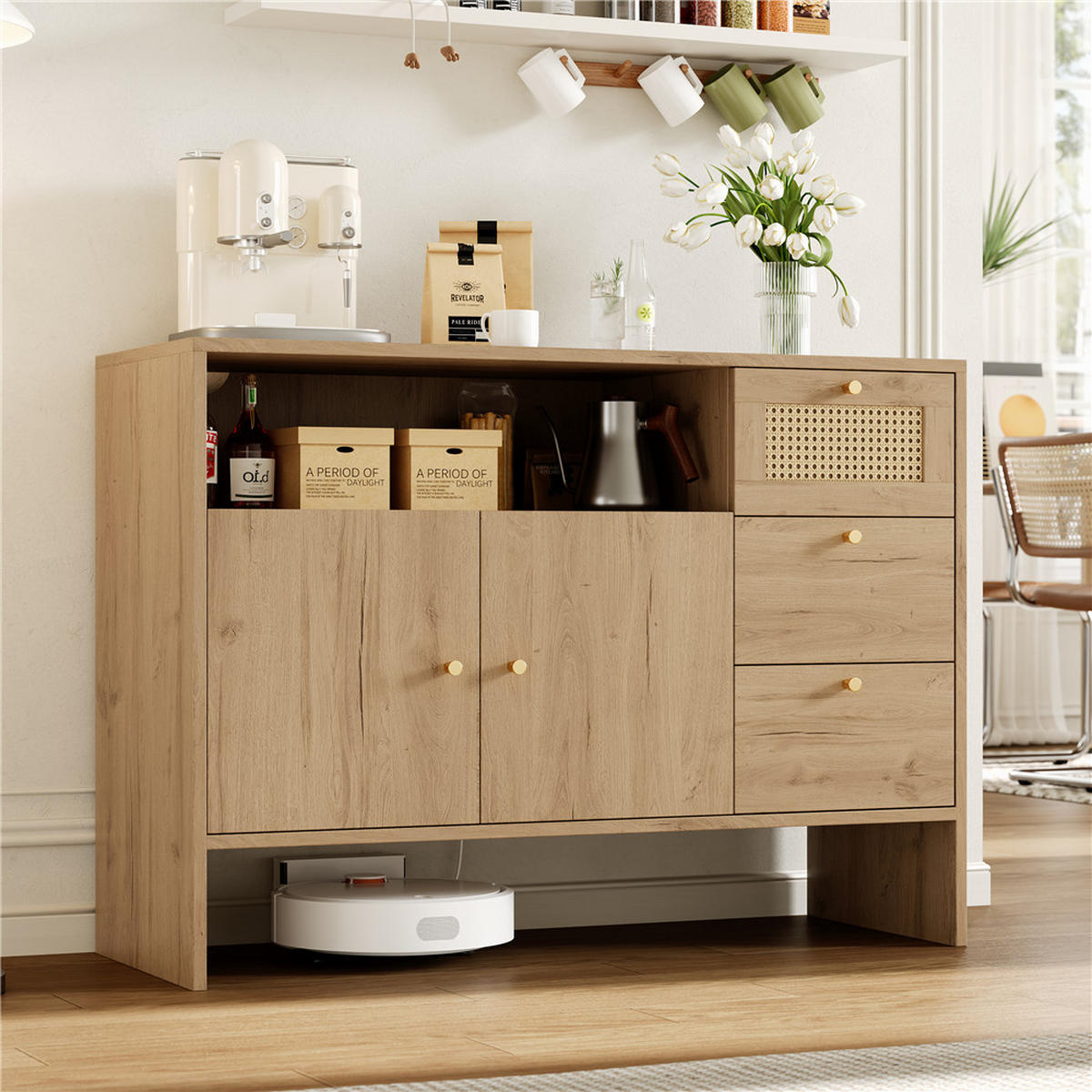 SIDEBOARD 105x76x40 cm Küchenschrank 3 Schubladen - Naturfarben, Holz (105/76/40cm) - Kaket