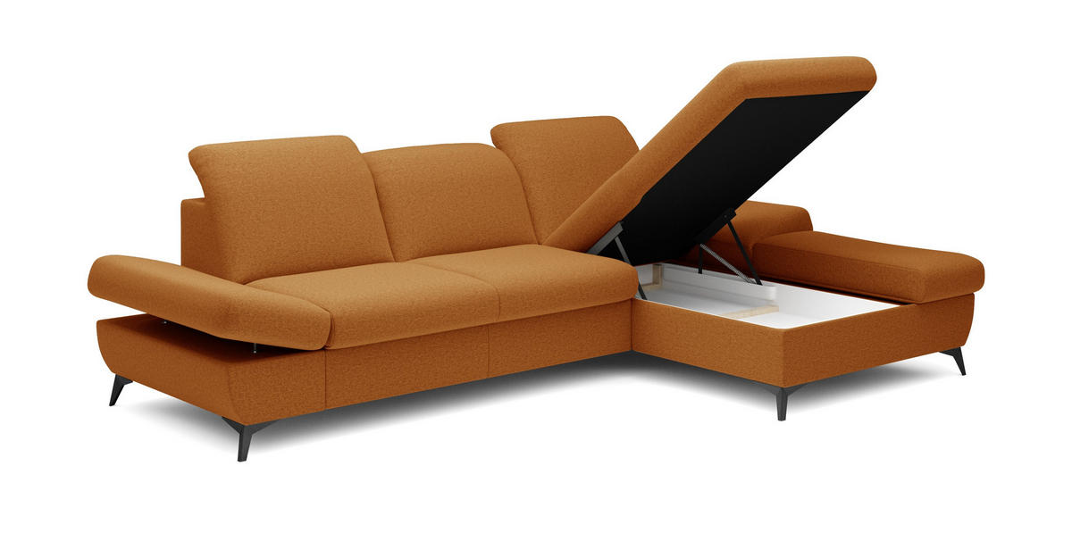 ECKSOFA FELICE R-S Orange Geflochtener Stoff mit Schlaffunktion - Orange, Holz (284/166cm) - MASSENO