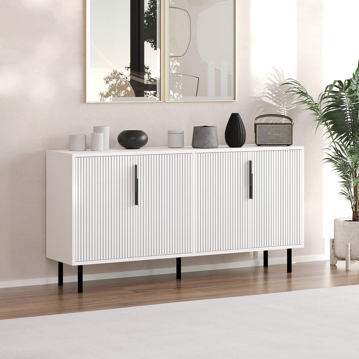 SIDEBOARD mit 4 Türen 36/150/75 cm - Weiß, Holzwerkstoff (36/75/150cm) - Calicosy