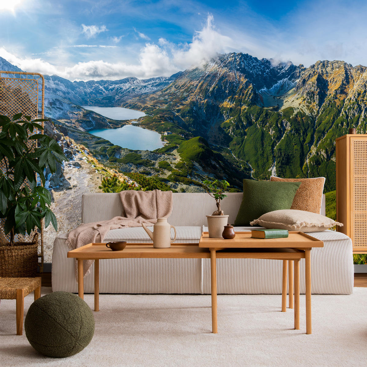 FOTOTAPETE für Wohnzimmer Tal der Fünf Polnischen Seen Gebirge 300x210 - Blau/Gelb, Papier (300/210cm) - Muralo