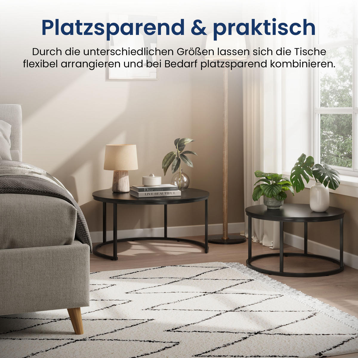 COUCHTISCH 2er Set rund schwarz - Schwarz, Holzwerkstoff (70/70/42.5cm) - Home Collective