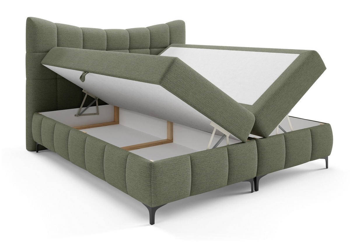 BOXSPRINGBETT 200x200 Almera, Chenille, Bettkasten, Matratze, Grün - Grün, Holz/Textil (200/200cm) - Emporius