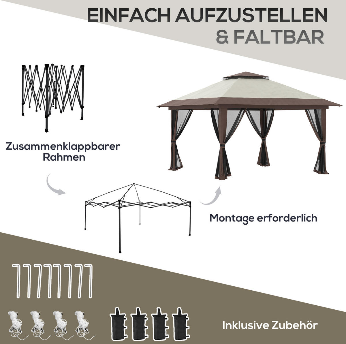 ZAHRADNÍ altán 392/392/283 cm béžová z polyesteru s UV50+ ochranou a nastavitelnou výškou - béžová, textil (392/283/392cm) - OKWISH