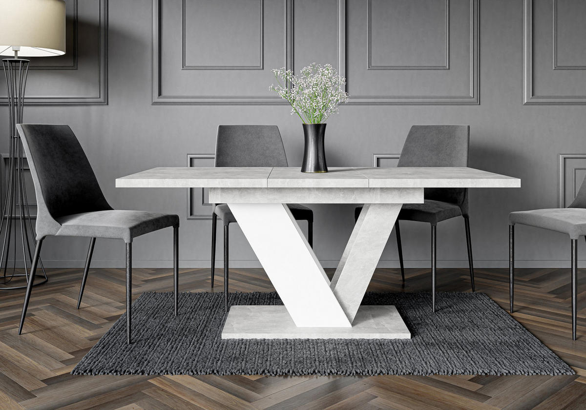 ESSTISCH ZAFIR Ausziehbar 120 - 160 / 80 x 76 cm - Weiß/Grau, Holz (120/80/76cm) - MASSENO