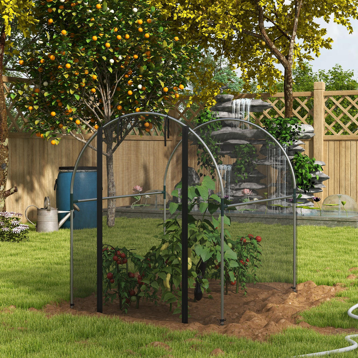 INSEKTENSCHUTZNETZ 1,2 x 1,5 m, für Garten, Balkon, HDPE, Schwarz - Schwarz, Metall (120/146/150cm) - Outsunny