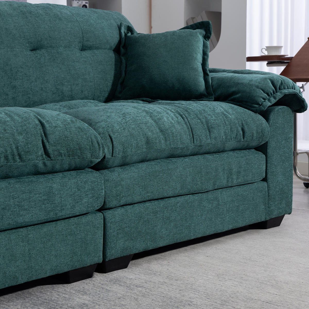 2-SITZER SOFA Chenille Grün mit Kissen - Grün, Holzwerkstoff/Kunststoff (213.4/87.6/90.1cm) - WISHDOR