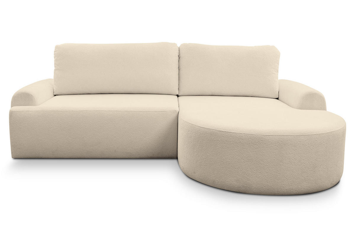 ECKSOFA Dream in L-Form mit Schlaffunktion und Bettkasten, Farbe: Beige, Bouclé-Stoff, Ottomane Rechts - Beige, Textil (260/136cm) - VENASI MÖBEL