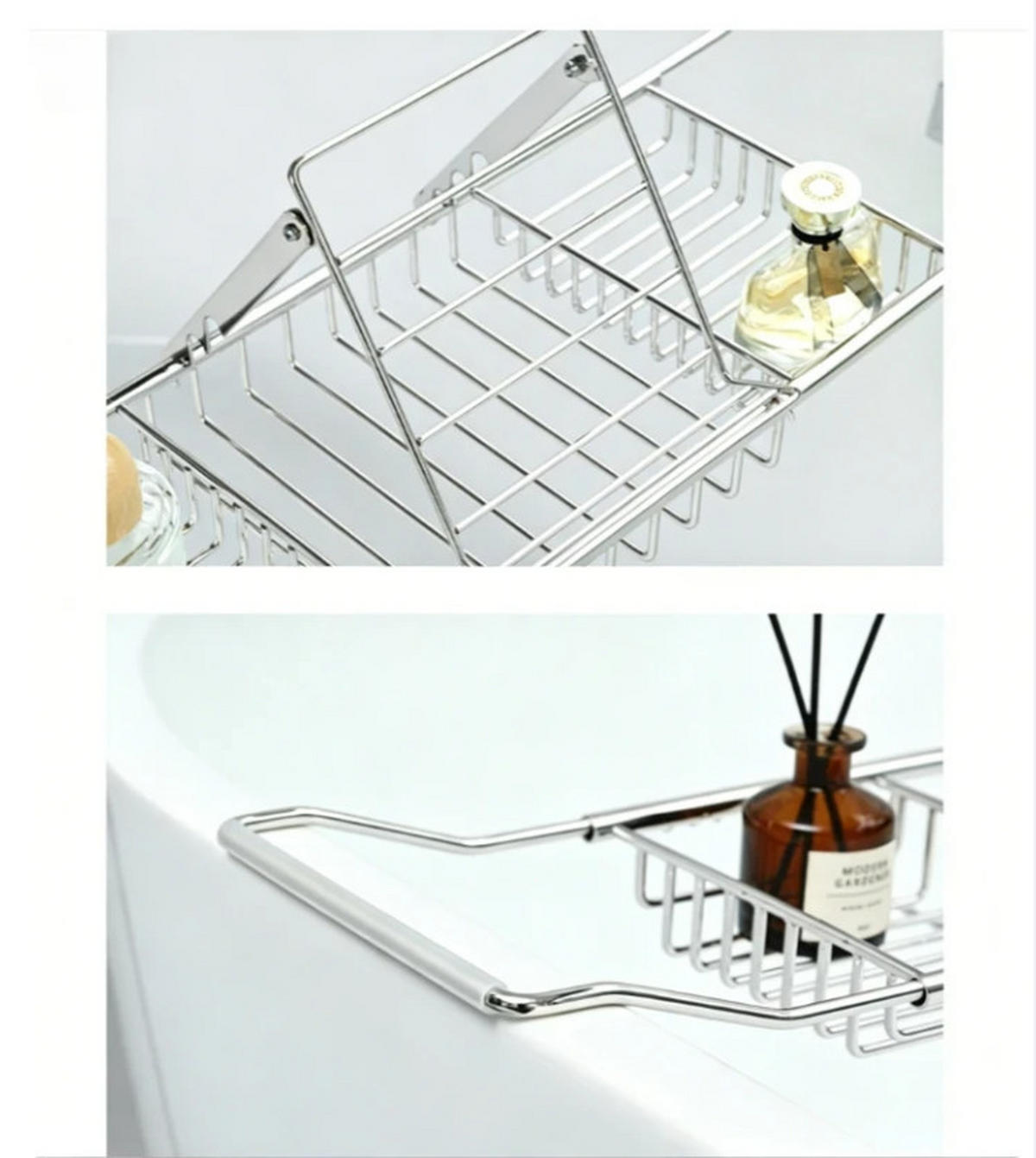 BADEWANNENABLAGE,MIT Halterung, (68–98) cm × 20 cm × 6 cm, Metall, Silber - Silberfarben, Metall (20/6/98cm) - Weltevree
