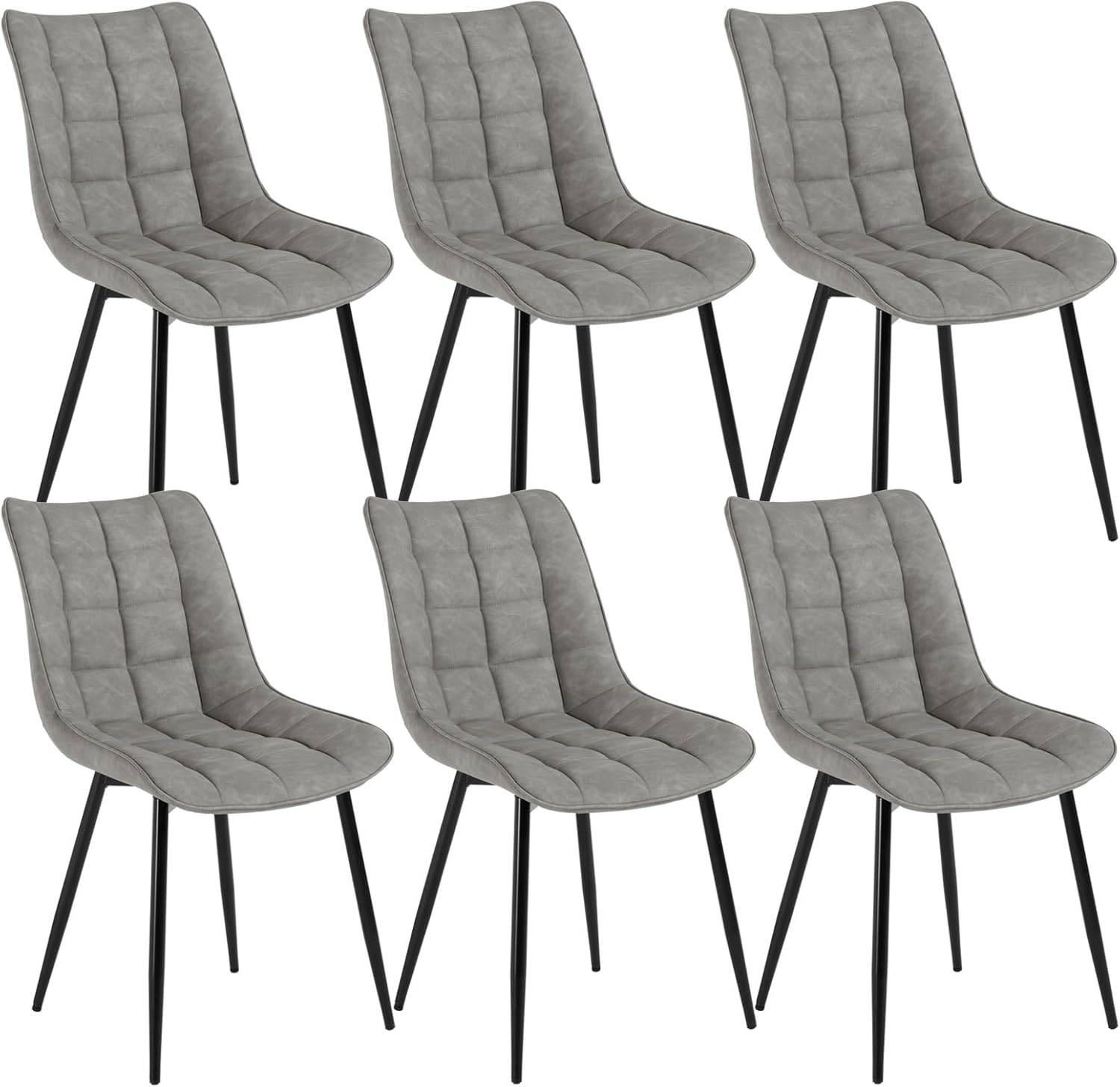 ESSZIMMERSTUHL 6er Set, Sitzfläche aus Kunstleder - Schwarz/Grau, Metall (46.5/85.5/46cm) - Woltu