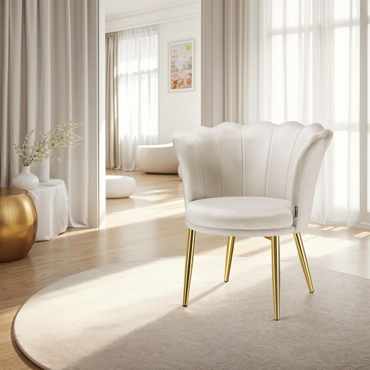 SESSEL Stella,67 x 64 x 76 cm,Samtoptik creme/gold - Goldfarben/Samtahornfarben, Textil (67/76/64cm) - tectake