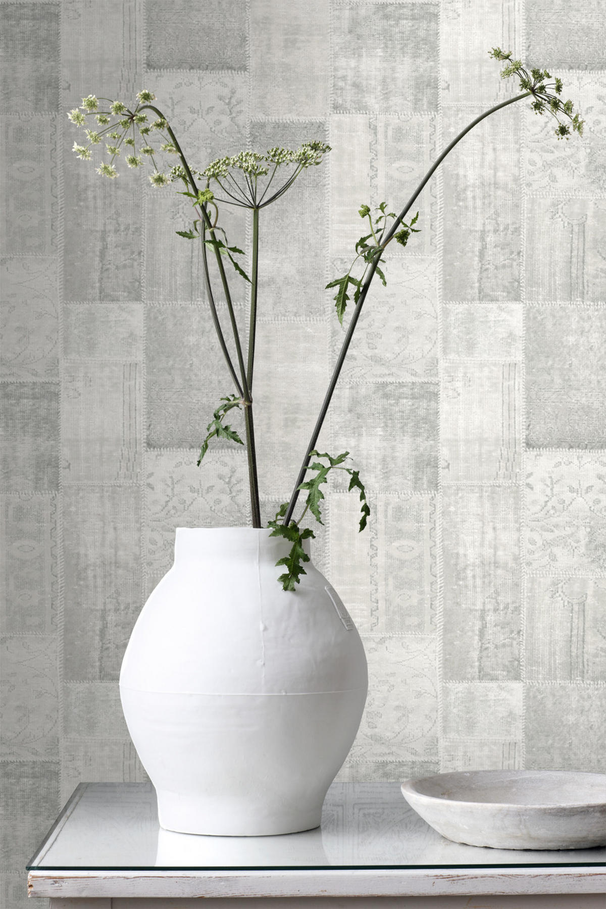 TAPETE Kelim-Patchwork 53 cm x 10.05 m - Grau, Papier (53/1000cm) - ESTAhome