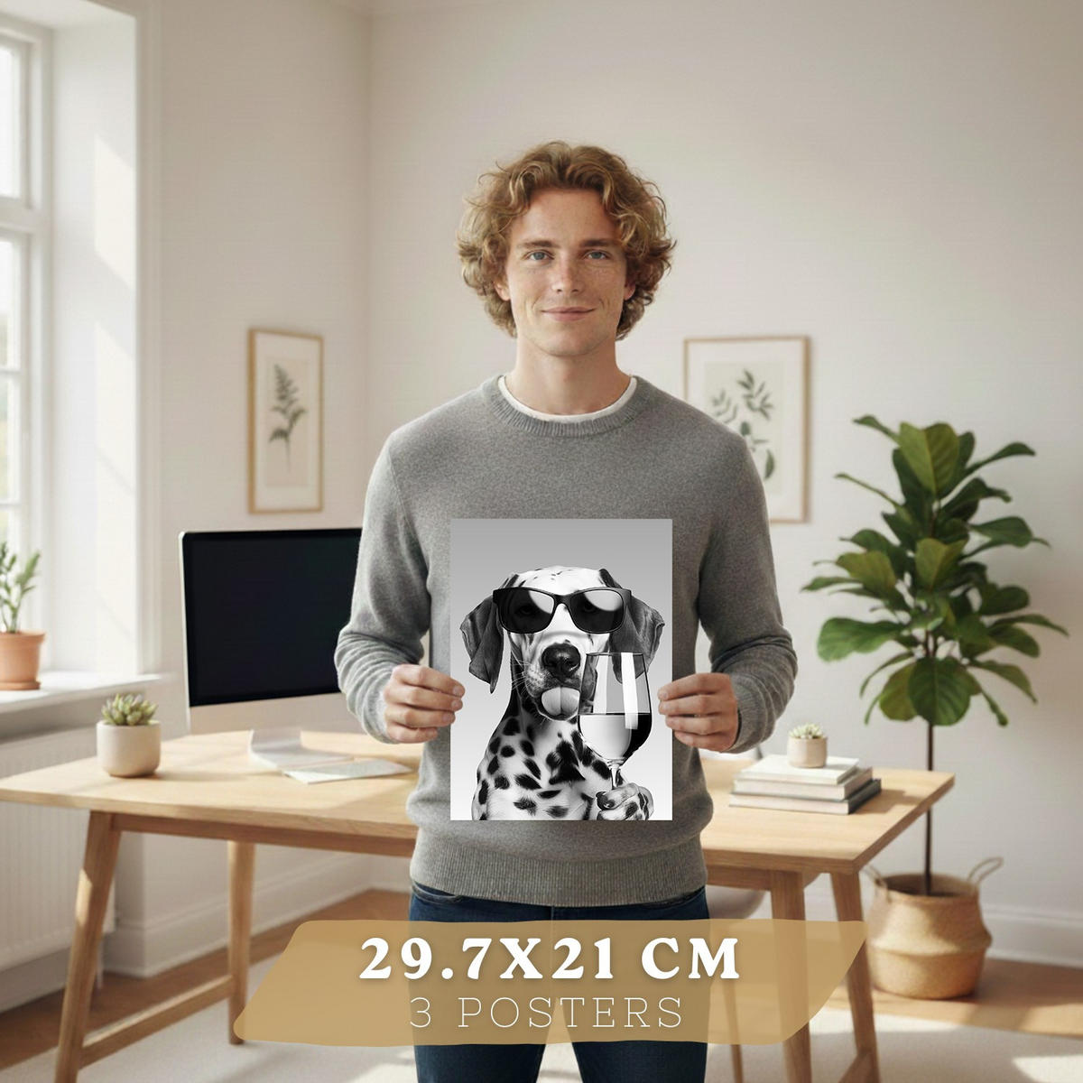 PLAKAT Sada 3 Vtipná zvířata A4 Černý rám - černá, papír (29.7/1/21cm) - Nacnic