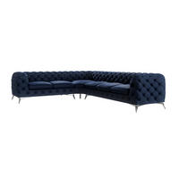ECKSOFA Chesterfield Laura Marineblau Samt - Silberfarben/Dunkelblau, Holz/Textil (323/264cm) - S-Style Möbel
