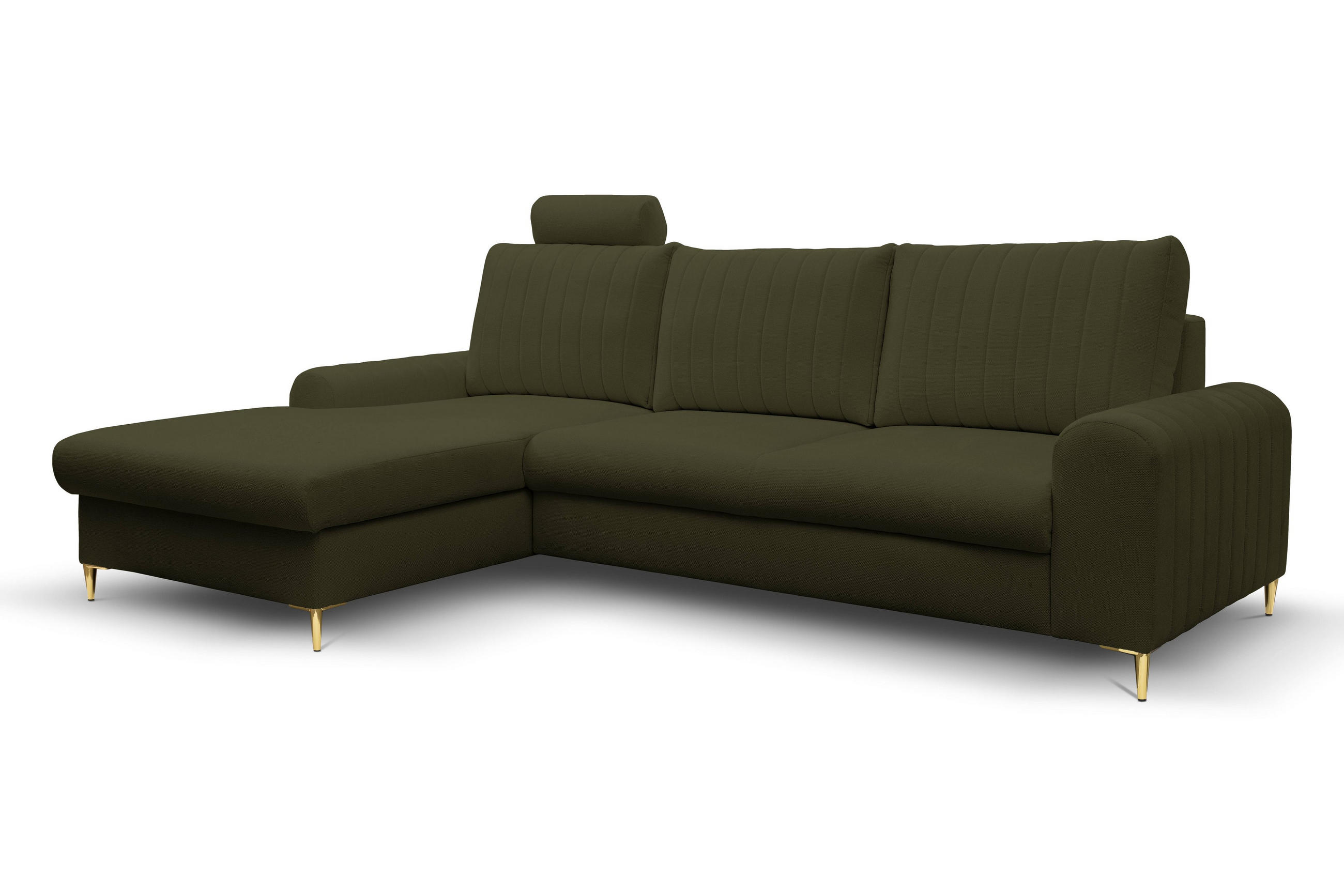 ECKSOFA VERONA L-S Olivgrün Geflochtener Stoff mit Schlaffunktion - Olivgrün, Holz (251/164cm) - MASSENO