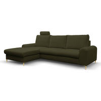 ECKSOFA VERONA L-S Olivgrün Geflochtener Stoff mit Schlaffunktion - Olivgrün, Holz (251/164cm) - MASSENO