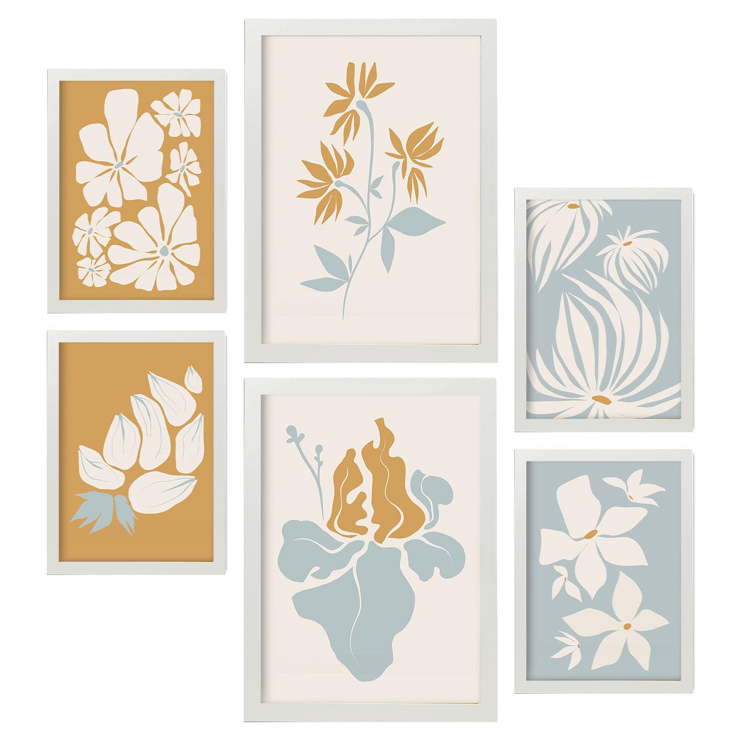 POSTER Set Mit 6 Blumenrahmen 1 In Blume Zusammenfassung Ästhetische Dekorative Gemälde Für Ihr Wohnzimmer Schlafzimmer Zuhause A3 & A4 Weißer Rahmen - Weiß, Papier (29/3cm) - Nacnic