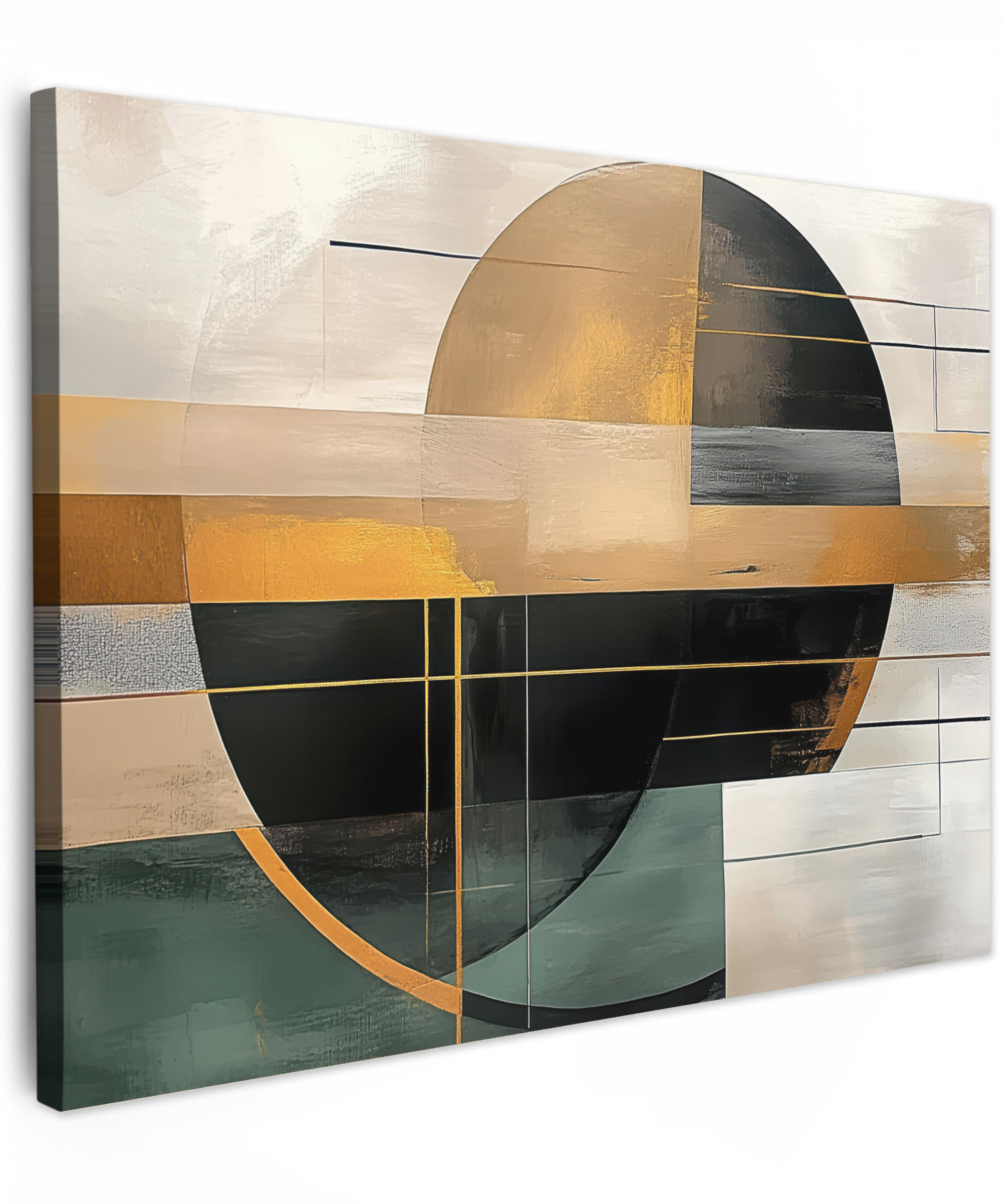MuchoWow OBRAZ NA PLÁTNĚ Abstraktní - Zlato - Bronz - Zelená - Tvary - Moderní 80x60 cm